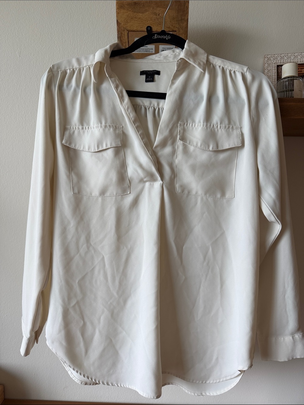 Ann Taylor Cream Button-Down Pocket Blouse